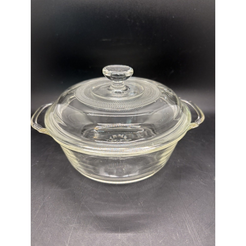 Vtg Fire King 1 Pint Casserole Dish & Lid Clear Glass, Handles #10 Excellent USA